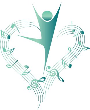 Dans eden bir adamın vektör çizimi ve müzik notaları 