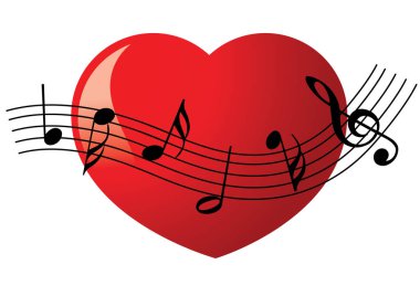 Müzik notaları olan bir kalbin vektör çizimi