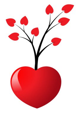 kırmızı kalp, bir yay ve bir çiçek.