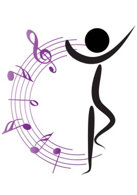 Dans eden bir adamın vektör çizimi ve müzik notaları 