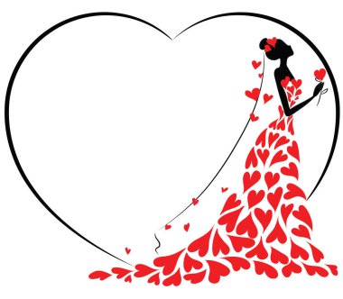 Bir kalp ve kuşun vektör çizimi