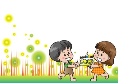 Pastayla oynayan bir kız ve erkek çocuğu.