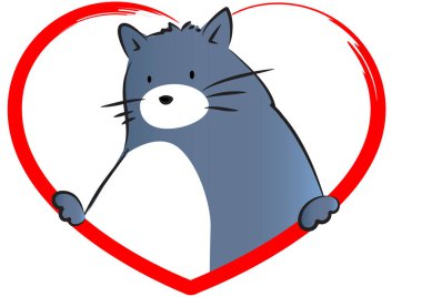 Kalp şeklinde kırmızı kedi.