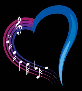 Bir müzik notası ve kalbin vektör çizimi  