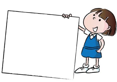 Çizgi filmci çocukla boş bir pankartın çizimi