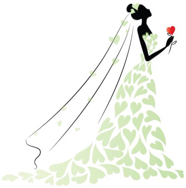 Çiçekli ve gelinlikli bir kızın resmi.