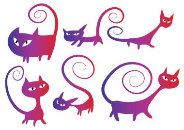 Beyaz arkaplan, vektör, illüstrasyon üzerinde izole şirin kedi düz simgeleri seti