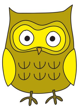 Beyaz arka planda sevimli sarı baykuş