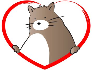 Kalbi olan kırmızı çizgi film kedisi.