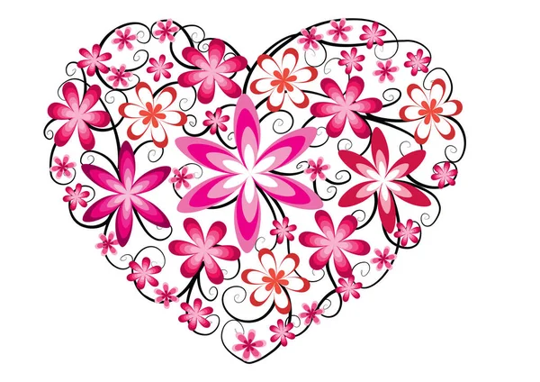 Ilustração Vetorial Uma Forma Coração Com Flores — Vetor de Stock