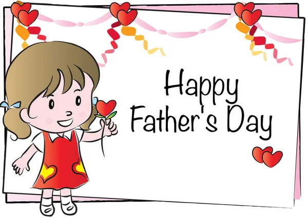 Щаслива Листівка Дня Батька Милою Мультиплікаційною Дівчиною — стоковий вектор