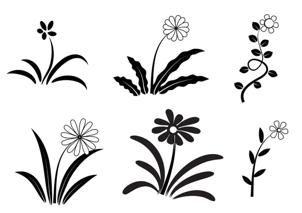 Ensemble Vectoriel Silhouettes Noires Fleurs — Image vectorielle