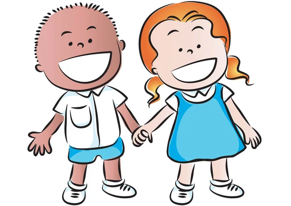 Mavi beyaz çocuklar çizgi film tarzında