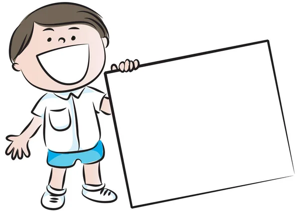 Illustration Boy Holding Blank Banner — Stock Vector