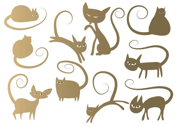 Conjunto Gatos Bonitos Ícones Planos Isolados Fundo Branco Vetor Ilustração — Vetor de Stock