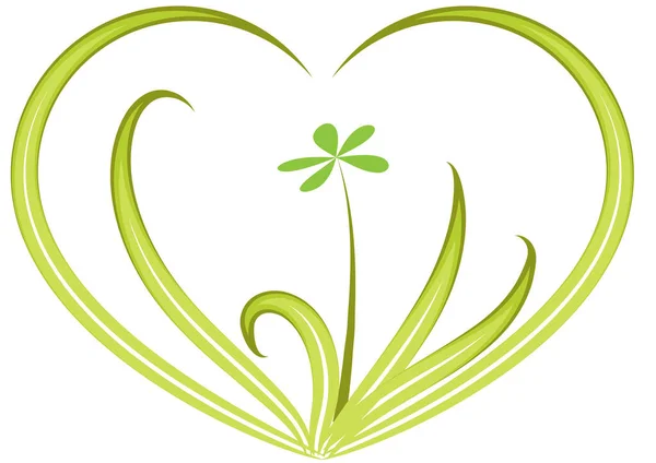 Trébol Verde Con Corazón — Vector de stock