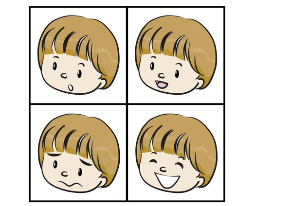 一组不同情感 表情等的可爱的卡通人物 矢量说明 — 图库矢量图片