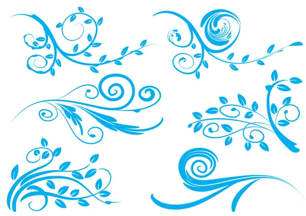 Set Blue Floral Elements — Stock Vector