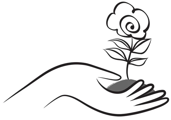 Main Tenant Une Fleur Sur Fond Blanc — Image vectorielle