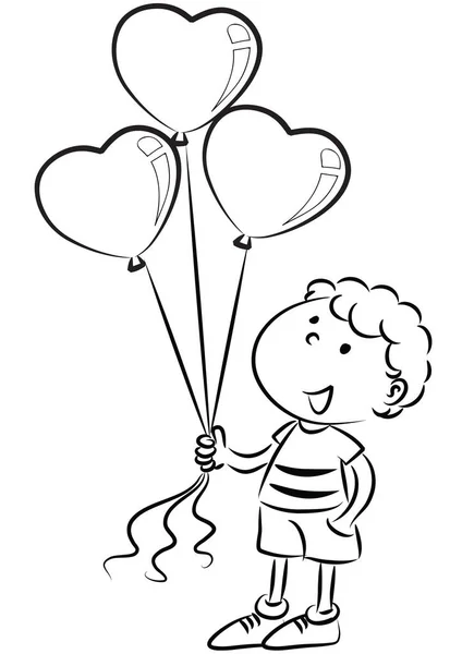 風船持ってる男の子と幸せな誕生日カード — ストックベクタ