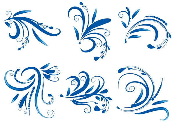 Conjunto Elementos Florais Azuis Ilustração Vetorial — Vetor de Stock