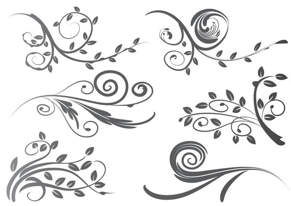 set of black and white floral elements