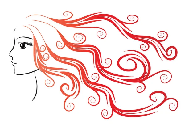 Wanita Cantik Wajah Dengan Rambut Panjang - Stok Vektor