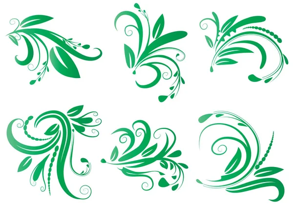 Vector Set Green Floral Elements — Stock Vector