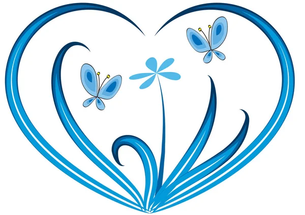 Beyaz arka planda bir kelebek ve kalbin vektör çizimi 