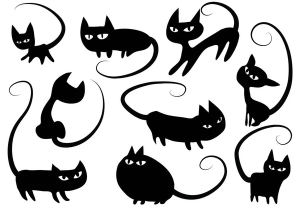 Serie Simpatici Gatti Icone Piatte Isolate Sfondo Bianco Vettore Illustrazione — Vettoriale Stock