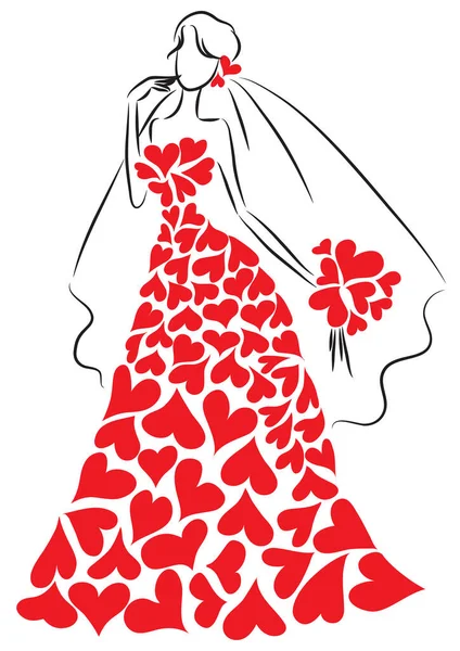 Vektor Ilustrasi Seorang Wanita Cantik Dengan Gaun Pengantin - Stok Vektor