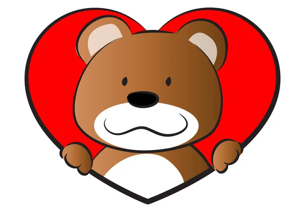 Cute Teddy Bear Red Heart White Background — Stock Vector