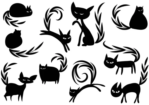 Beyaz arkaplan, vektör, illüstrasyon üzerinde izole şirin kedi düz simgeleri seti