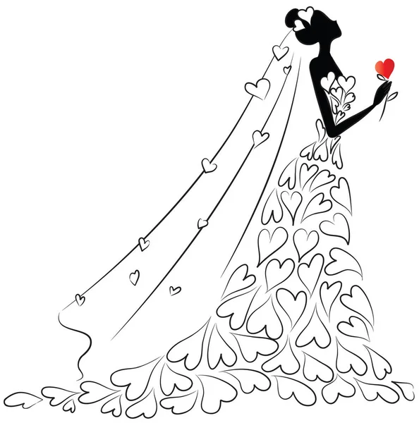 Ilustración Una Mujer Vestido Novia — Vector de stock