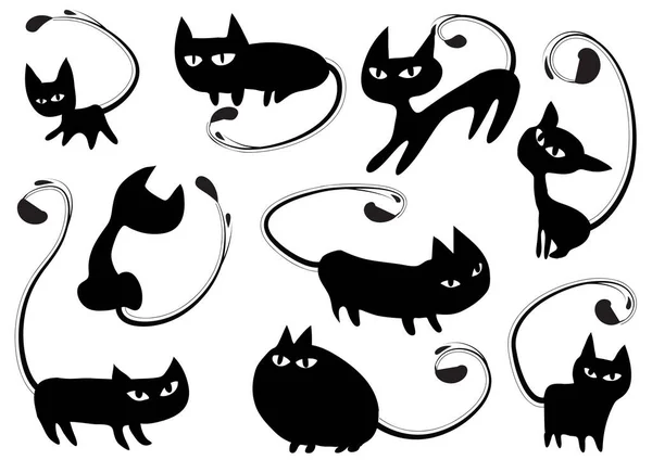 Conjunto Gatos Bonitos Ícones Planos Isolados Fundo Branco Vetor Ilustração — Vetor de Stock