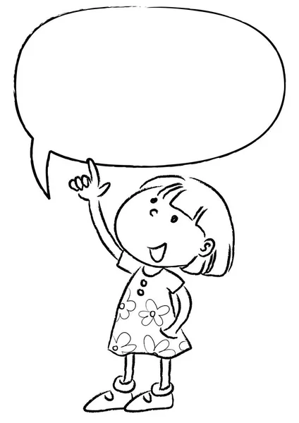 Desenho Animado Menina Feliz Segurando Uma Bolha Discurso Branco — Vetor de Stock
