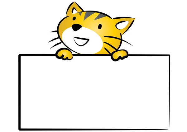 Εικονογράφηση Κινουμένων Σχεδίων Μιας Κίτρινης Γάτας Που Κρατά Λευκή Σημαία — Διανυσματικό Αρχείο