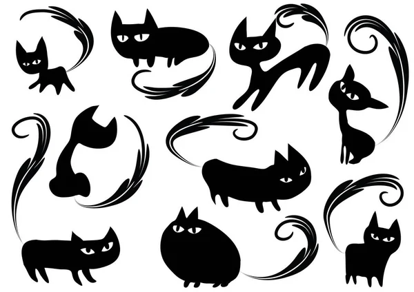 Conjunto Gatos Bonitos Ícones Planos Isolados Fundo Branco Vetor Ilustração — Vetor de Stock