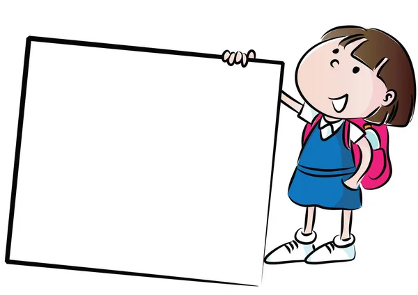 Cartoon Illustration Girl Holding Blank Sign — Stock Vector
