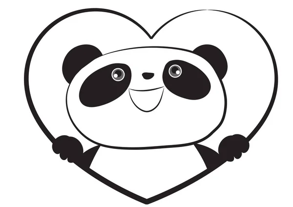 Cute Panda Heart White Background — Stock Vector