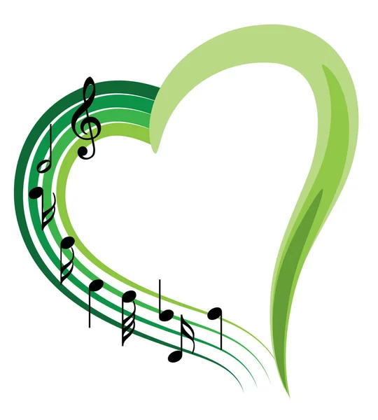 Notes Musique Verte Avec Cœur — Image vectorielle