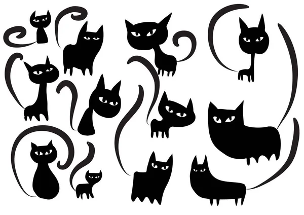 Sada Roztomilých Koček Ploché Ikony Izolované Bílém Pozadí Vektor Ilustrace — Stockový vektor