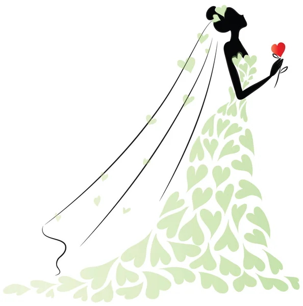 一个带着花和婚纱的女孩的画像 — 图库矢量图片