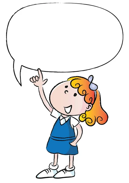 Cartoon Happy Little Girl Holding Blank Speech Bubble — Stock Vector