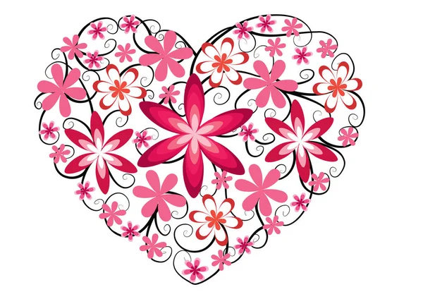 Ilustração Vetorial Uma Forma Coração Com Uma Flor — Vetor de Stock