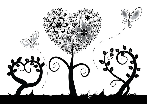 Corazón Vector Blanco Negro Con Flores — Archivo Imágenes Vectoriales