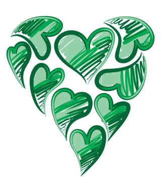 Kalp şeklindeki yeşil yaprakların vektör çizimi