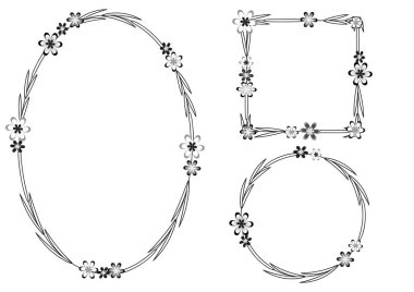 Beyaz arkaplan, vektör, illüstrasyon üzerinde izole edilmiş çiçekli güzel dekoratif çerçeveler. 