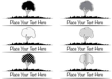 Siyah beyaz çizgi film ağaçlarının vektör kümesi