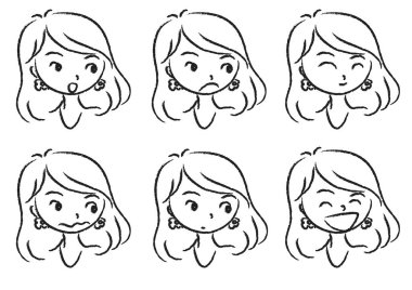 Bir sürü güzel kız yüzü. vektör illüstrasyonu